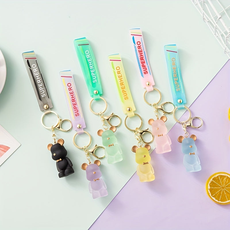 Crystal Bow Knot Bear Keychain Car Key Accessories Couple Bag Pendant
