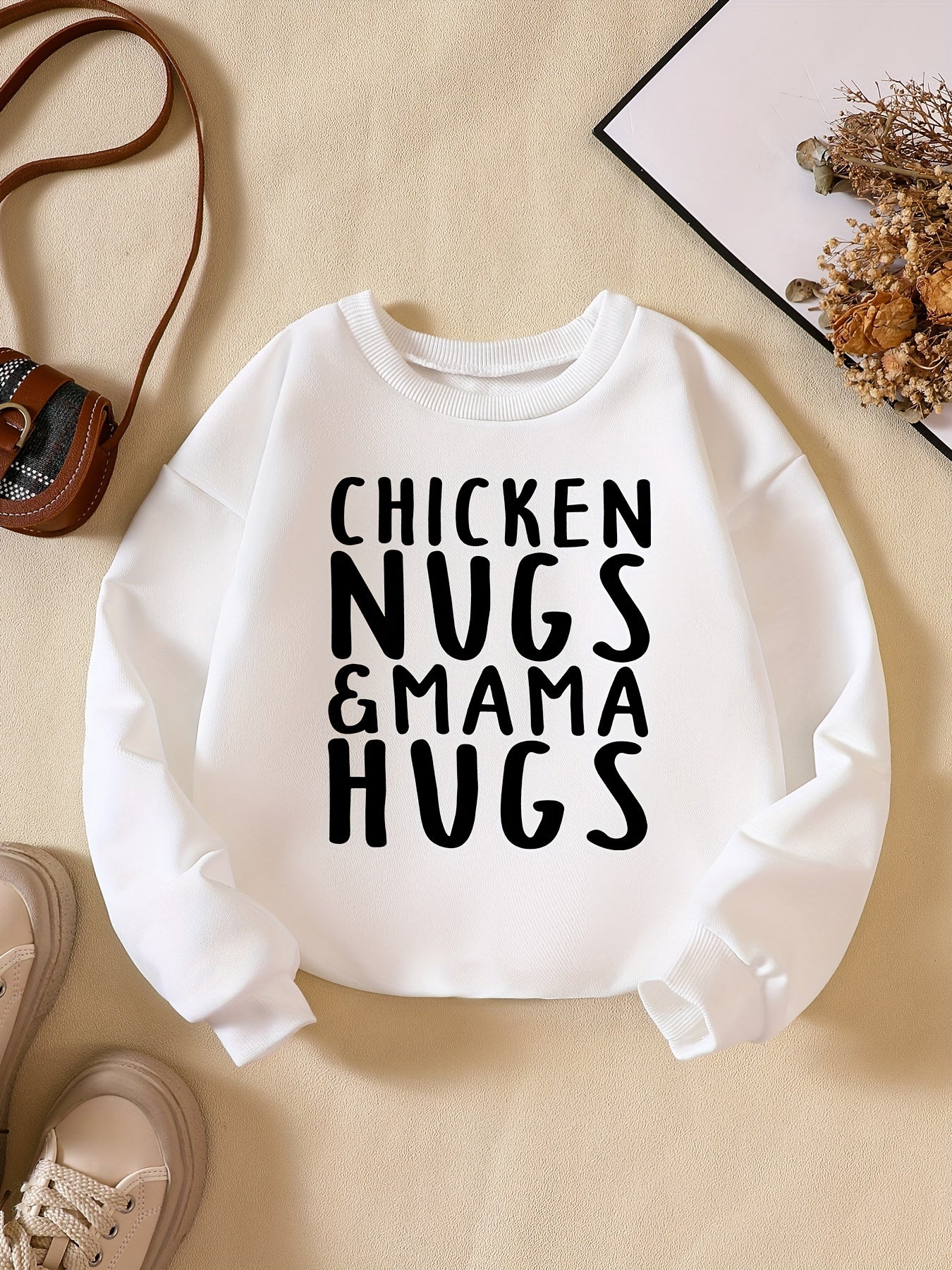 CHICKEN NUGS&MAMA HUGS Boys Sweatshirt Long Sleeve Crew Neck Tops