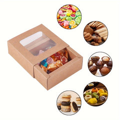 20pcs 2.5x2.5X1.2 Square Brown Paper Drawers PVC Window Lids Gift Boxes