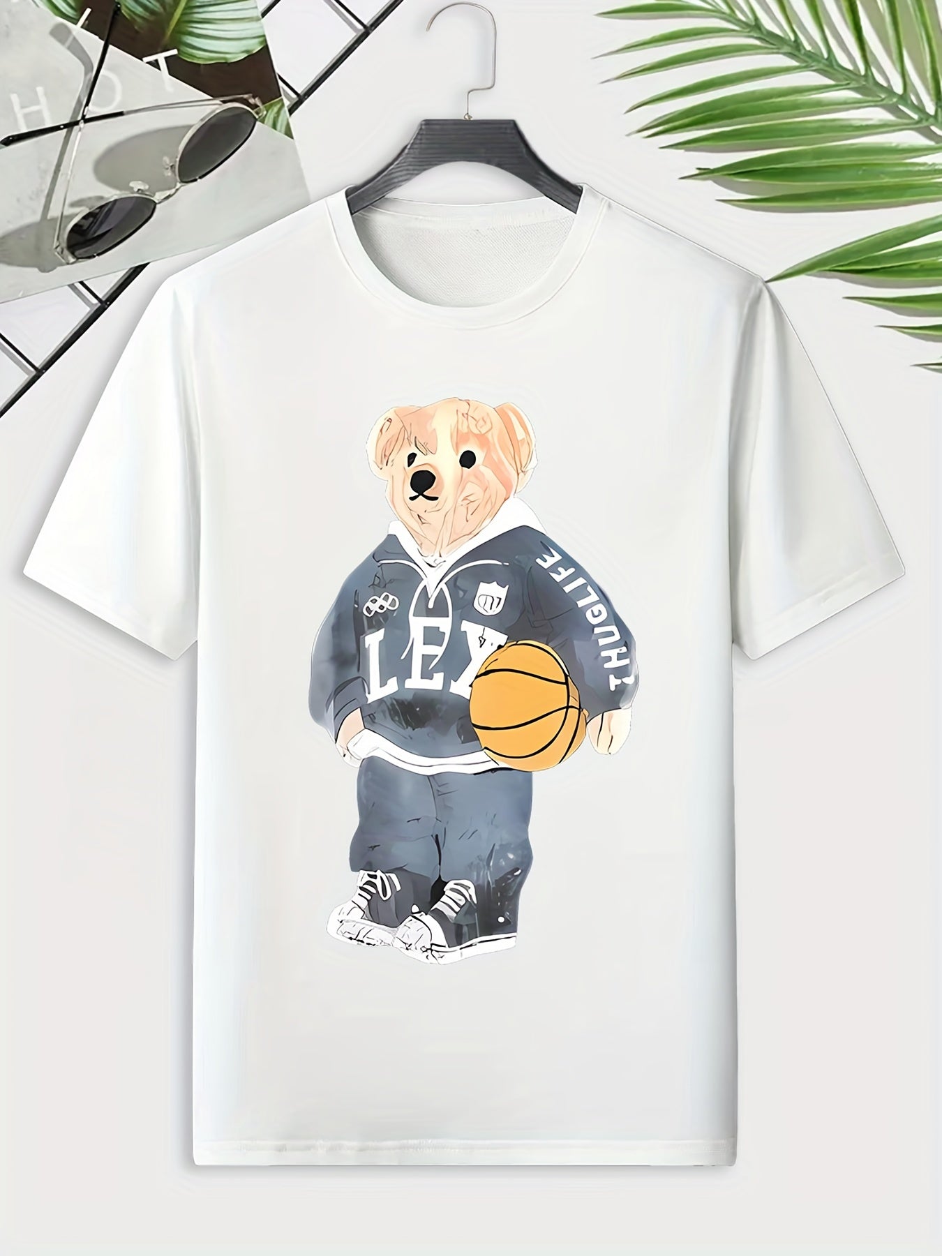 Men's Bear Print Basketball Tee Active Stretch Breathable