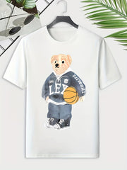 Men's Bear Print Basketball Tee Active Stretch Breathable