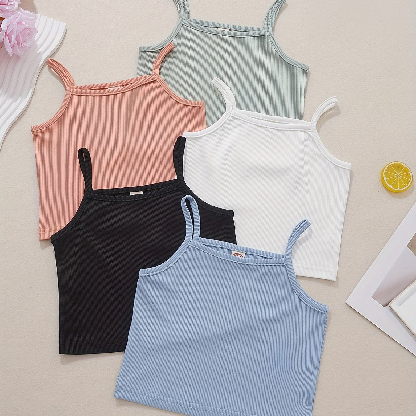 5pcs Toddler Girls Cami Top Solid Sleeveless Stretchy Tank Top