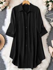  Abstract Print Long Sleeve Button Up Shirt Dress