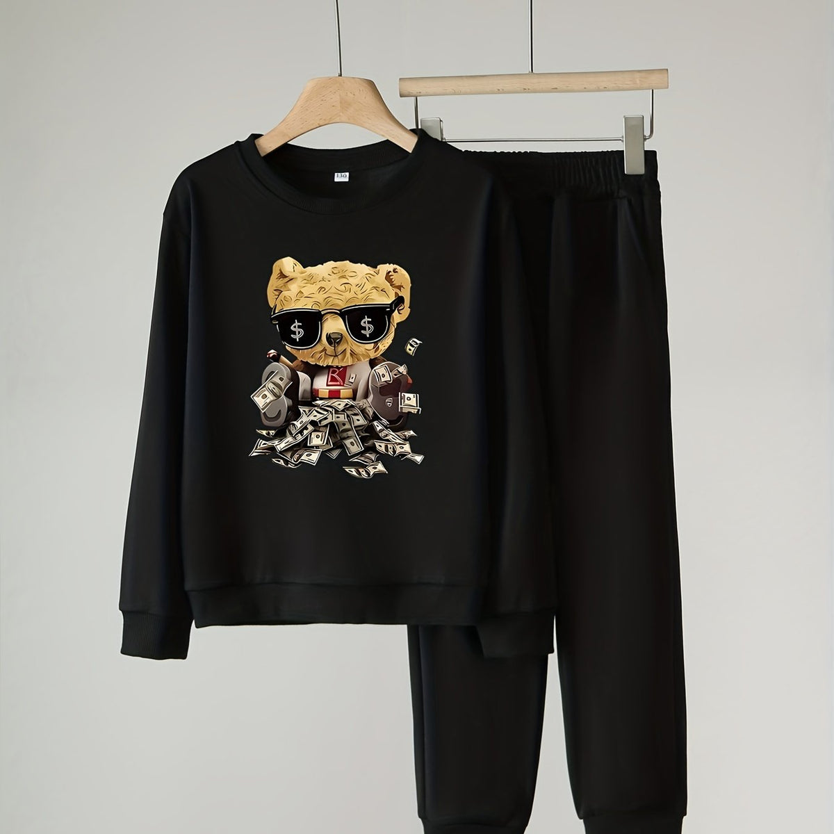 Boy's Cartoon Bear Sweatshirt & Sweatpants Set