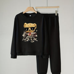 Boy's Cartoon Bear Sweatshirt & Sweatpants Set