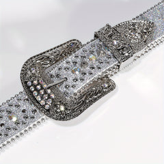 Punk Style Wide Leather Belt with Flower Alloy