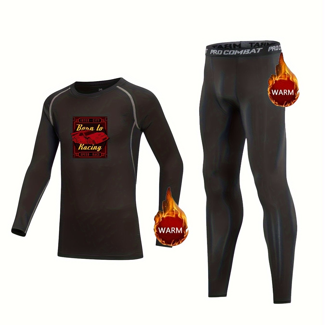 Kids Cartoon Compression Fleece Sets Crew Neck Pullover and Pants
