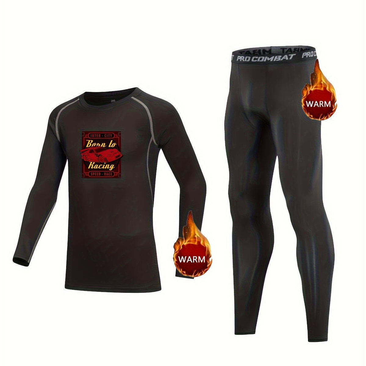 Kids Cartoon Compression Fleece Sets Crew Neck Pullover and Pants