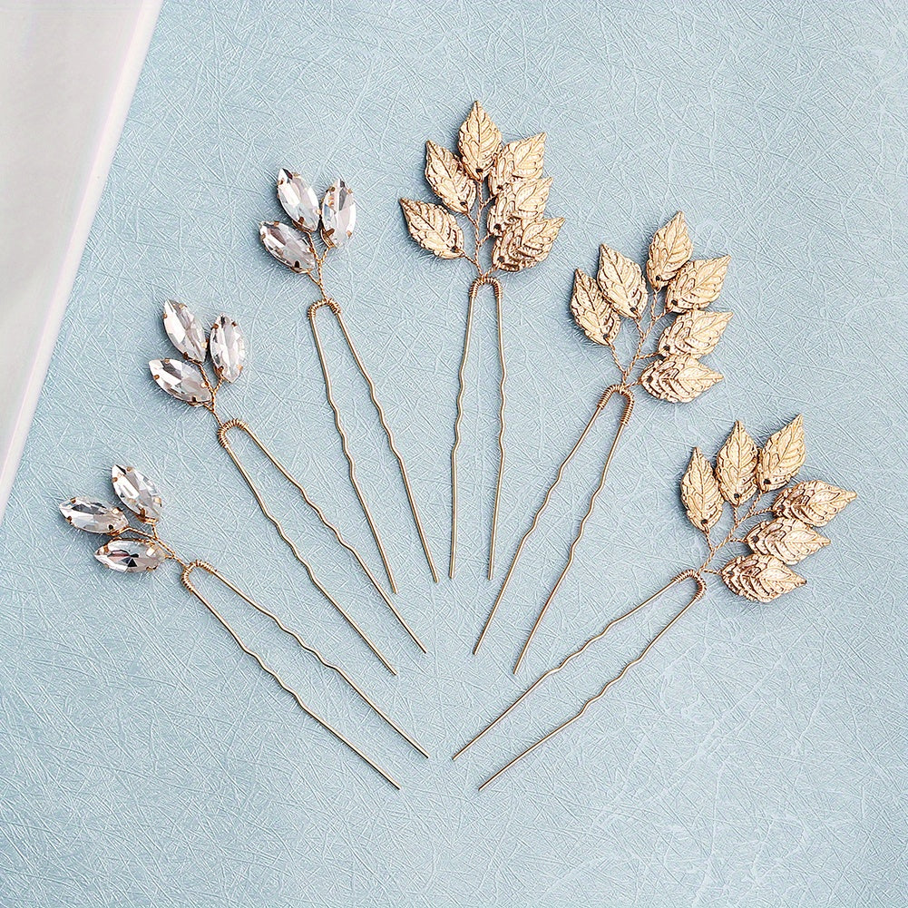 6pcs Leaf & Rhinestone Hair Pin Wedding Hair Accessory