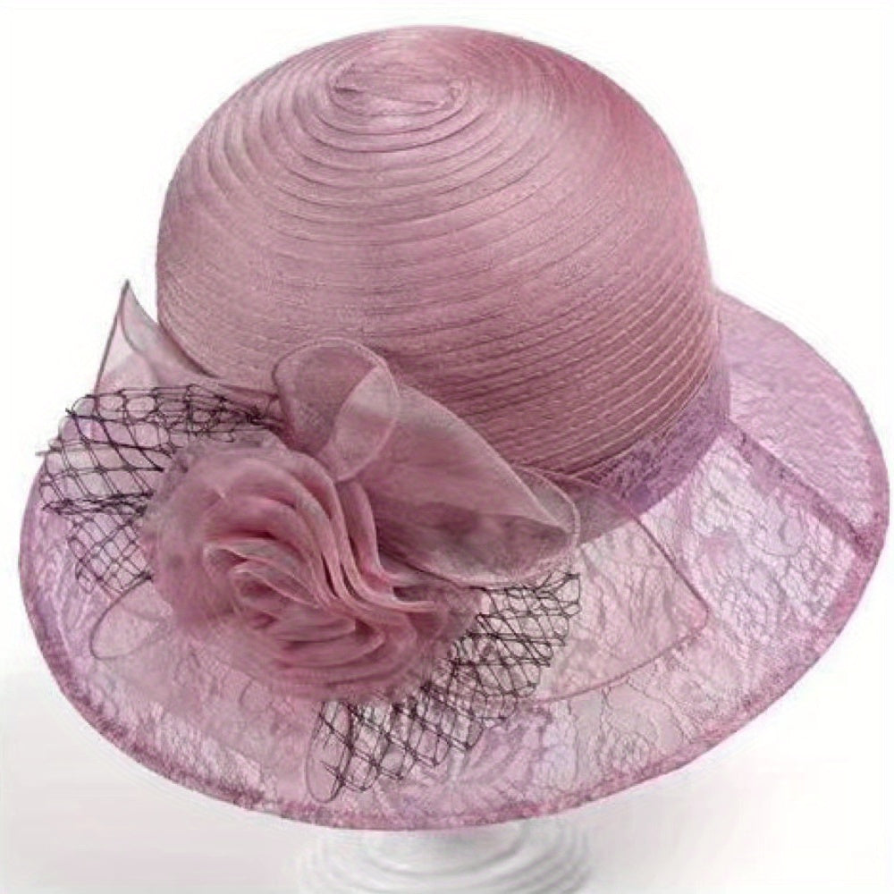 Breathable Organza Sun Hat with Flower Decor Mesh Bucket Hats
