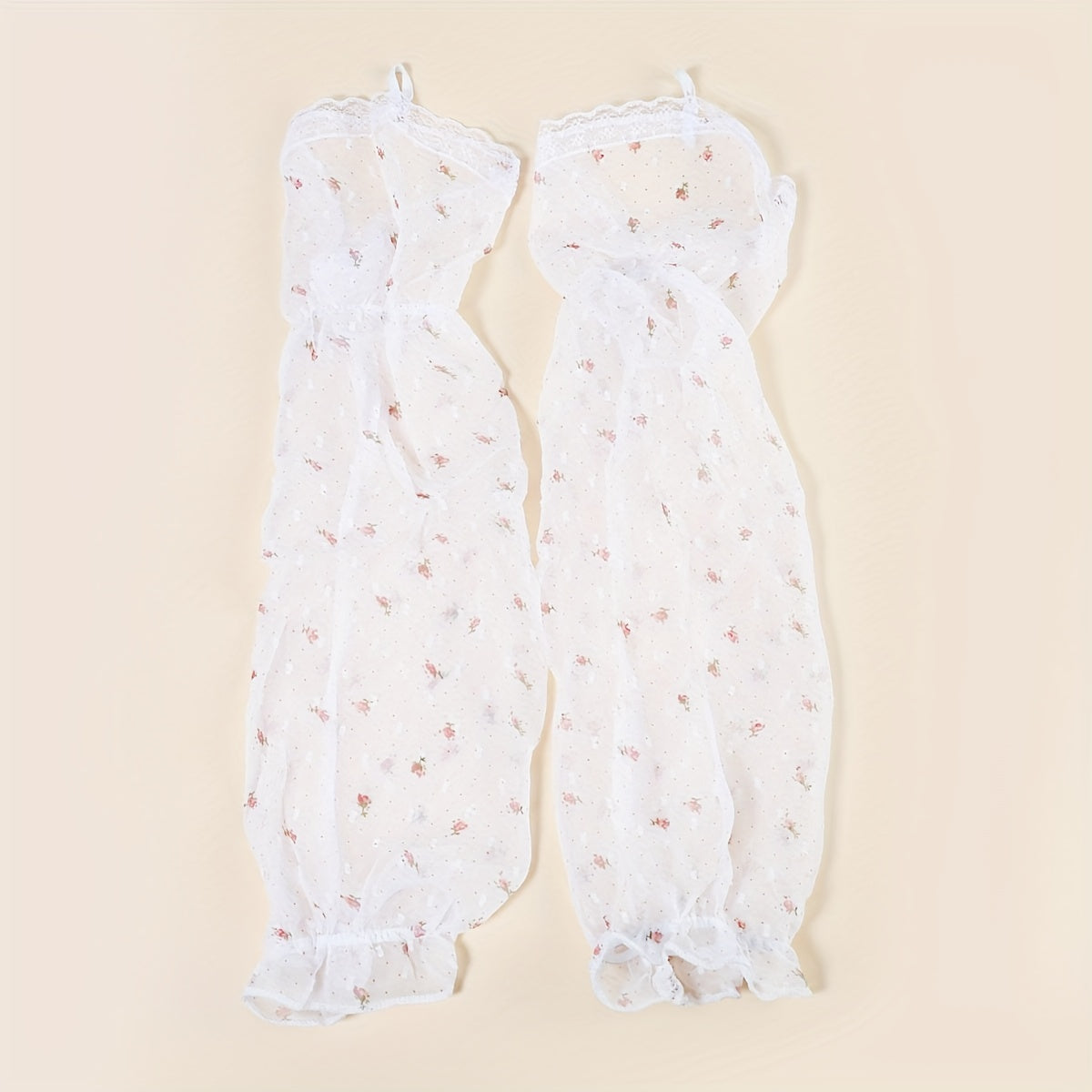Pair Printed Extended Arm Sleeves Fingerless Gloves Summer Sunscreen