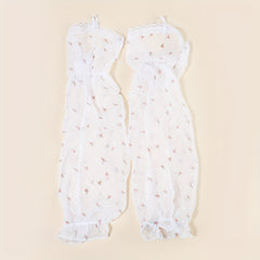 Pair Printed Extended Arm Sleeves Fingerless Gloves Summer Sunscreen