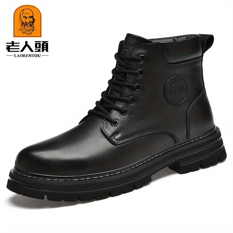 Men's Leather Ankle Boots Lace-up Casual Low Heel Shoes