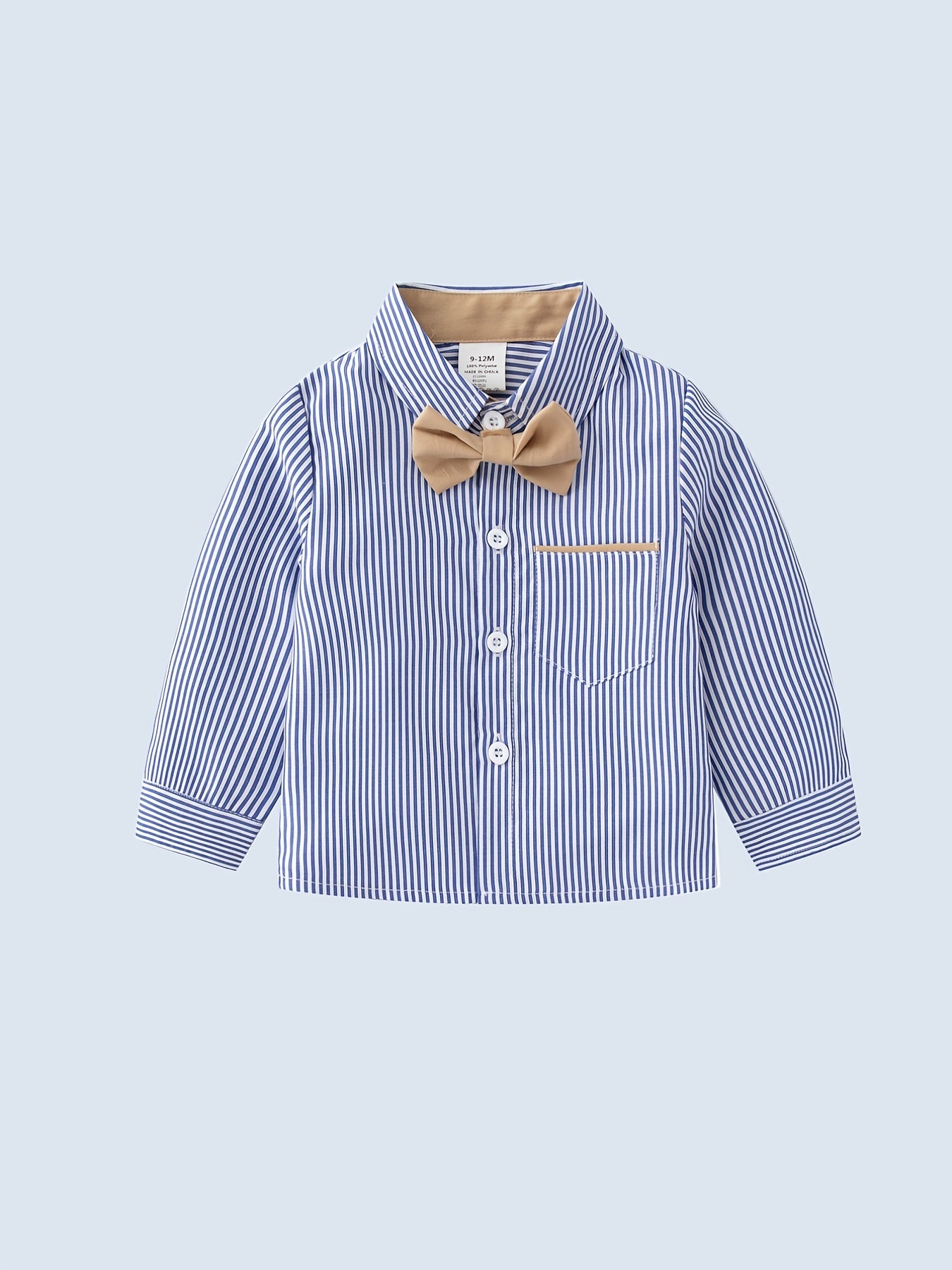 Baby Boys Gentleman Outfit Long Sleeve Shirt With Bowtie & Suspender