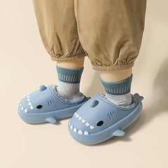 Girls' Cartoon Shark Fleece House Shoes - Non Slip Soft Bottom