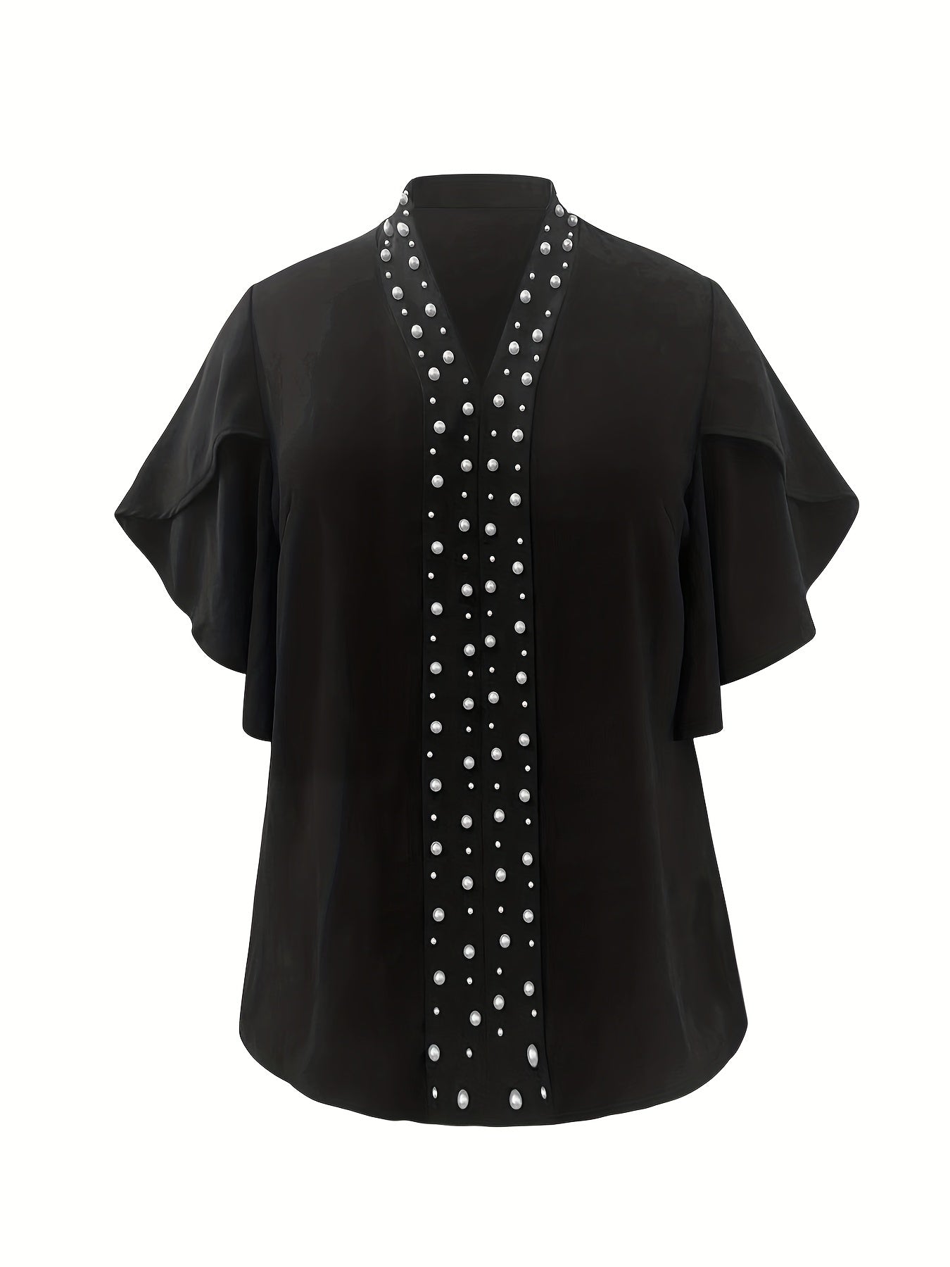  Faux Pearl Decor V Neck Blouse