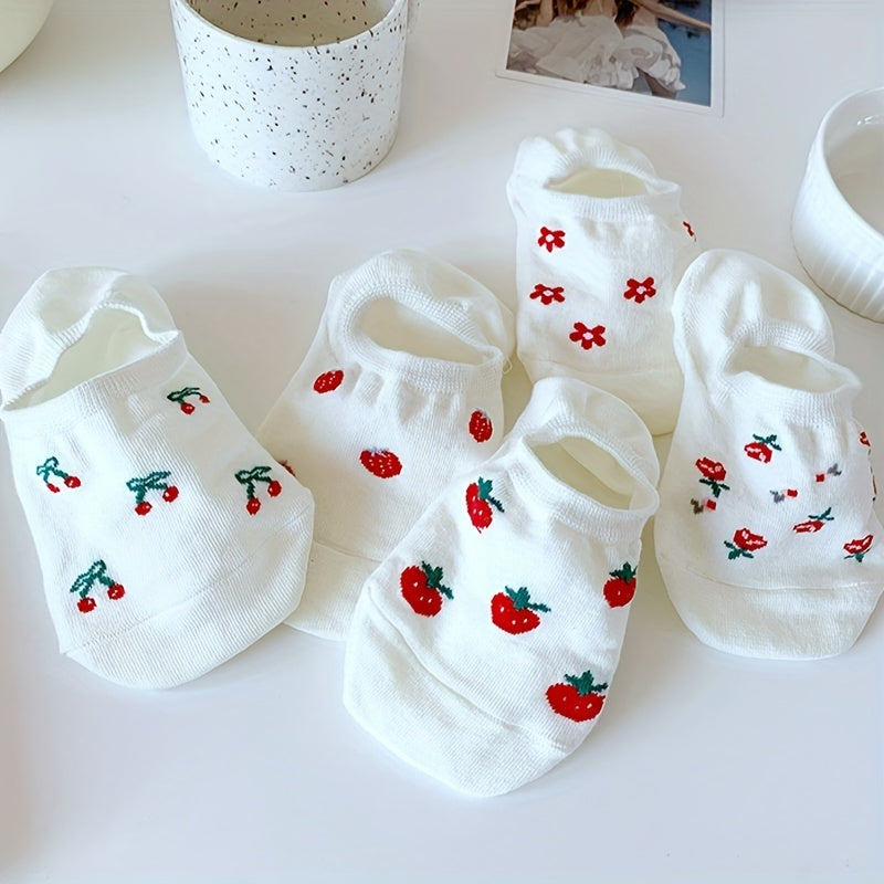 5 Pairs Fruit Floral Print Ankle Socks Women's Stockings