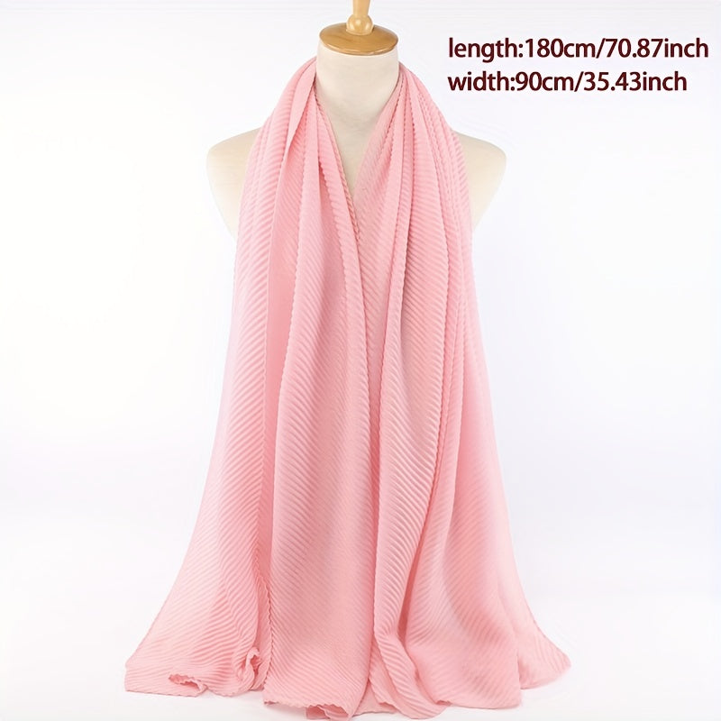 Solid Pleated Scarf Hijab Casual Shawl Soft Sunscreen Windproof Head Wrap Turban