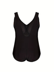  Stripe Print V Neck One Piece Swimsuit