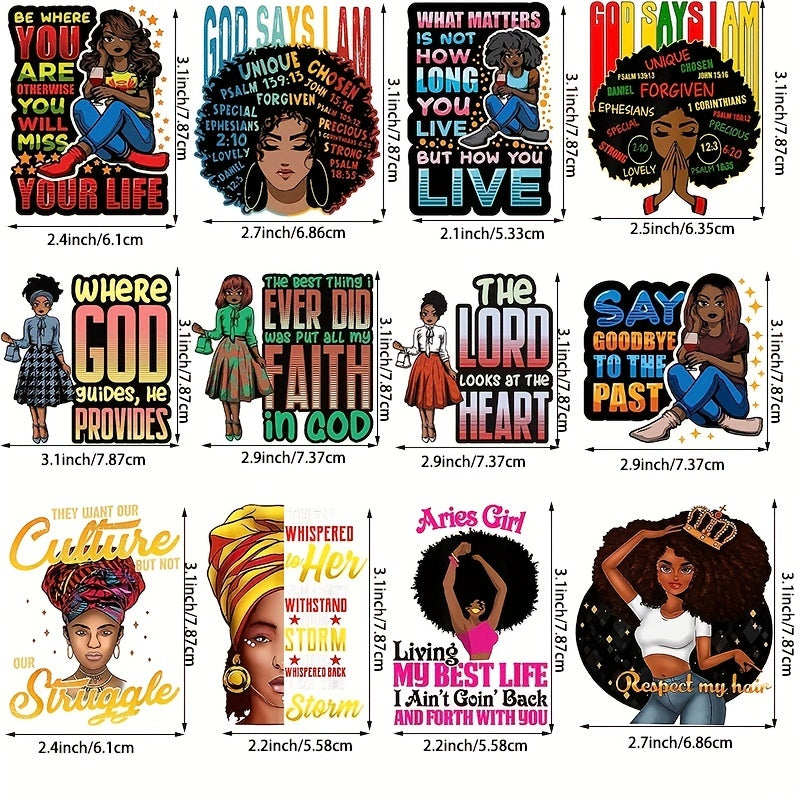12pcs God Says I Am Iron On Bible Verse Iron On Patches Girls DIY Heat Transfer