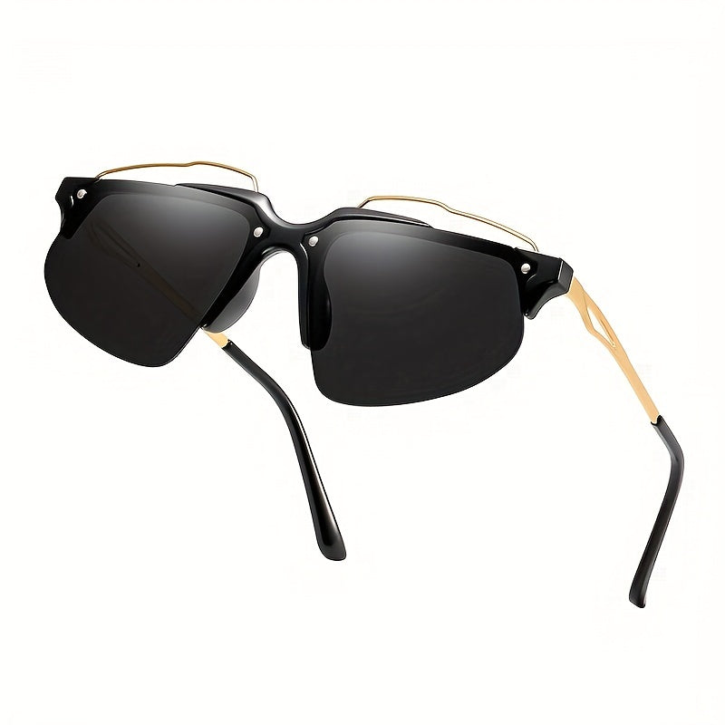 Men's Casual Sunglasses Outdoor Driving Anti-UV Leather Buckle Soft Bag