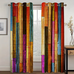 2pcs Wood Stripe Pattern Semi Blackout Curtains
