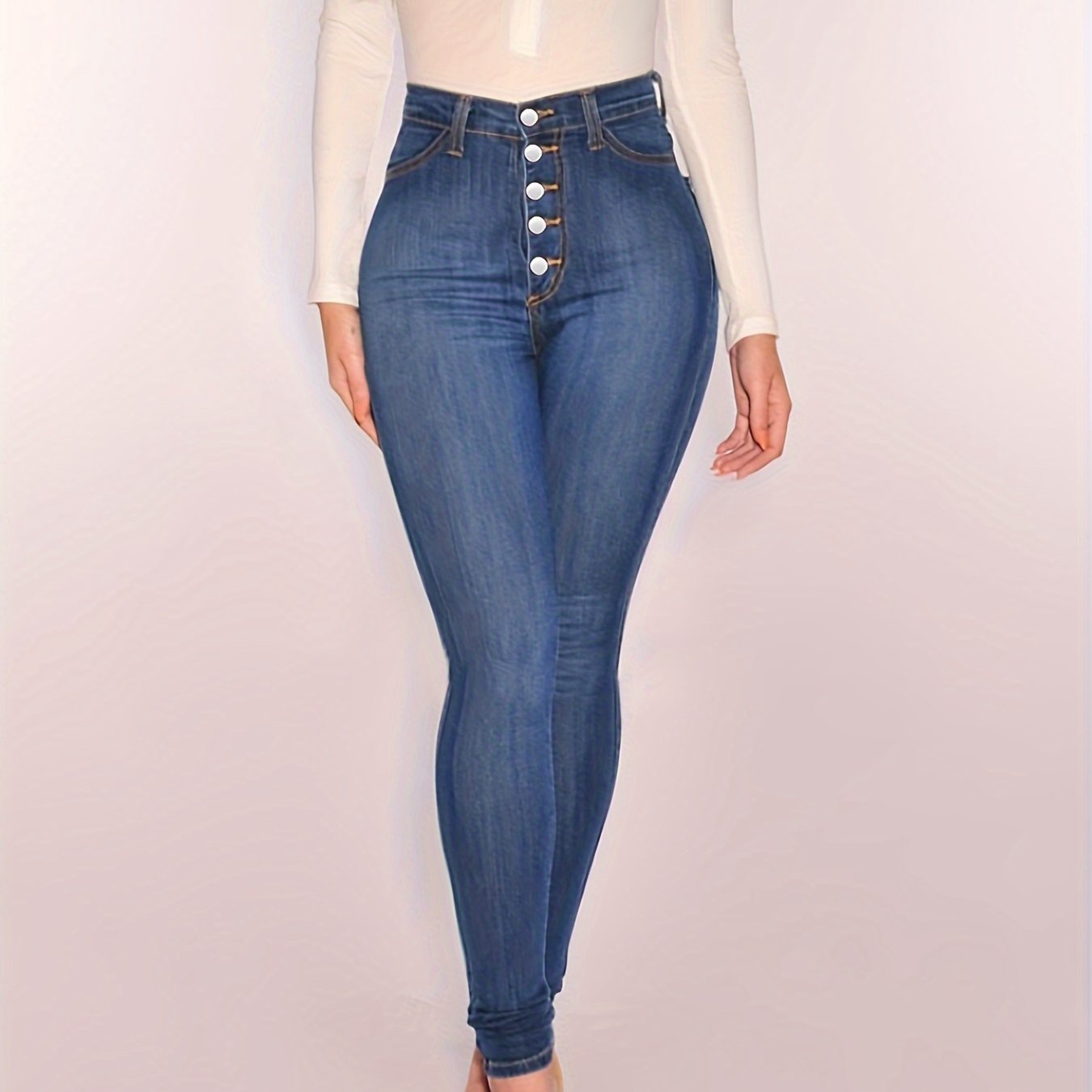  High Rise Skinny Jeans with Button Fly