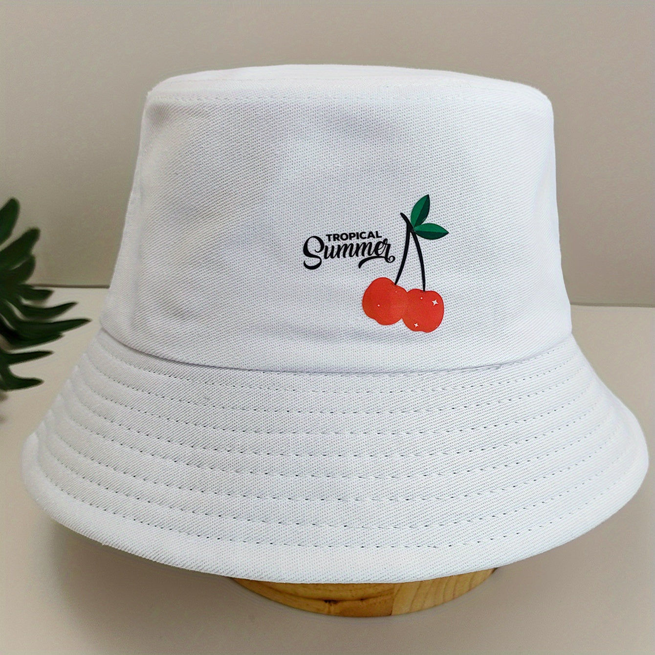 Cherry Print Bucket Hat Lightweight Sun Shade Cap Women