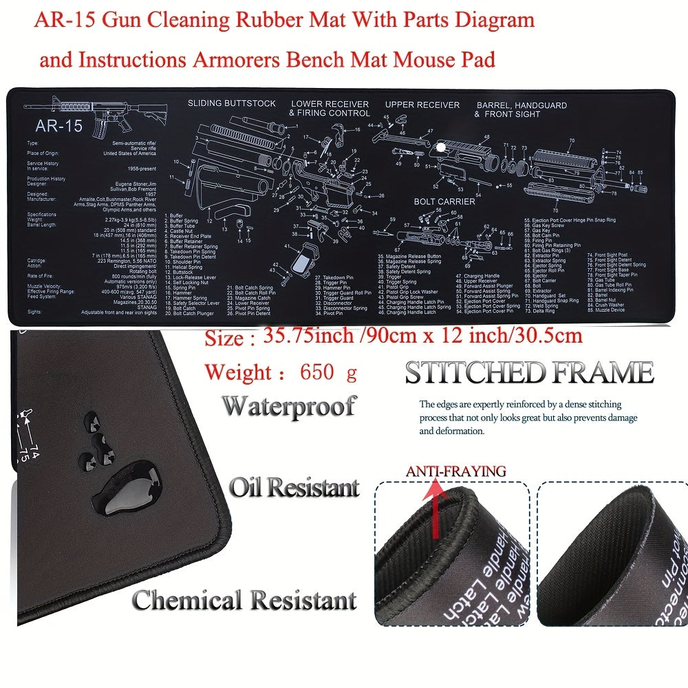 AR15 Gun Cleaning Mat with Parts Diagram & Instructions