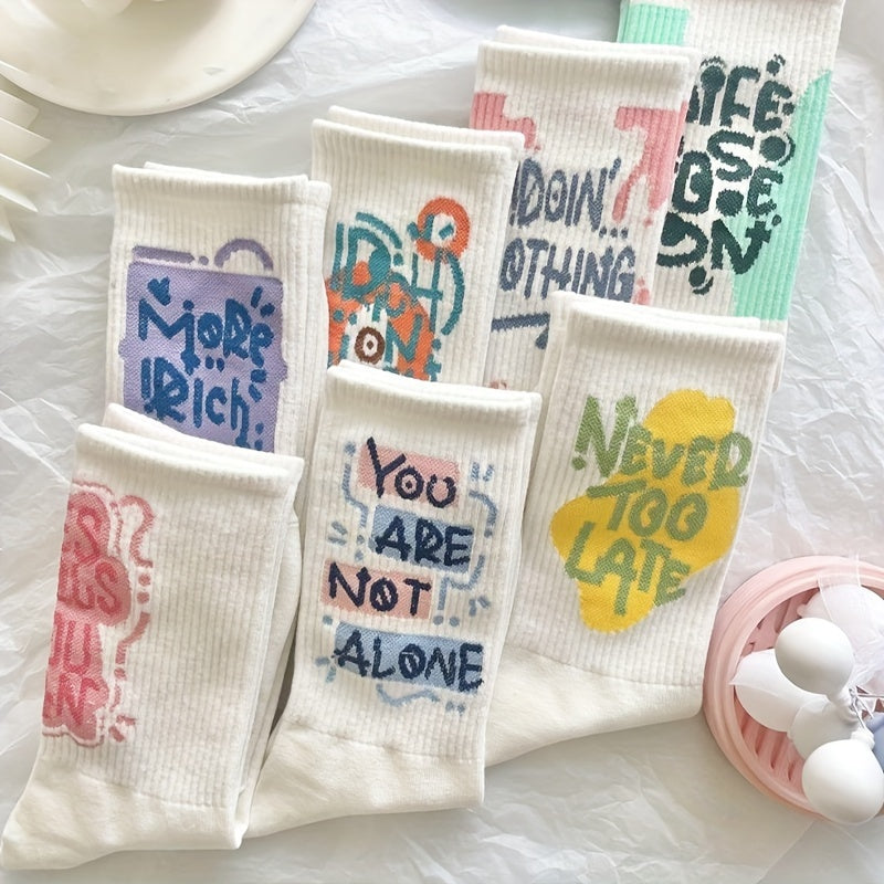 7 Pairs Letter Print Socks Women's Mid Tube Stockings