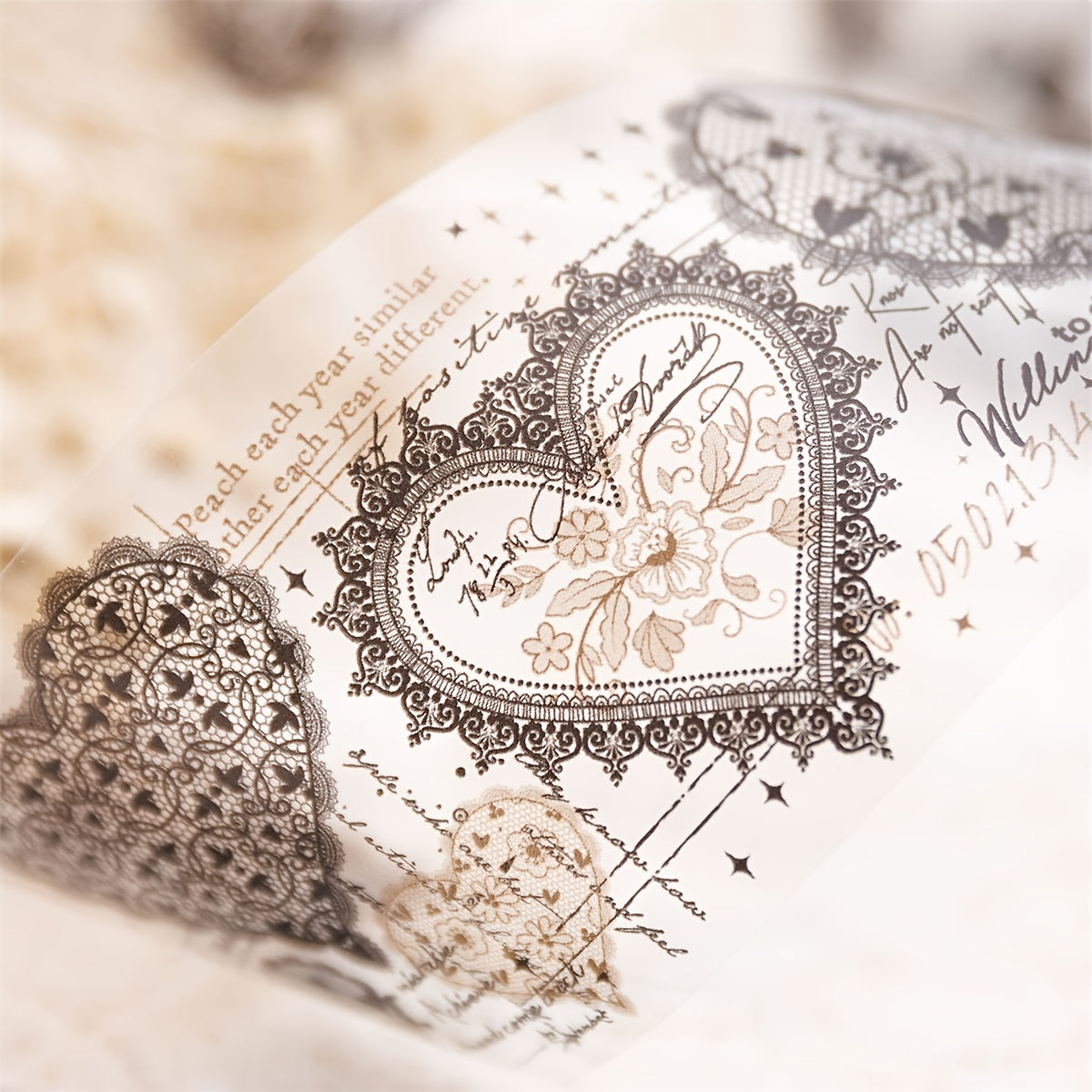 1pc PET Tape Ghost Lace Dream Series Retro Lace Heart Diary Decorative