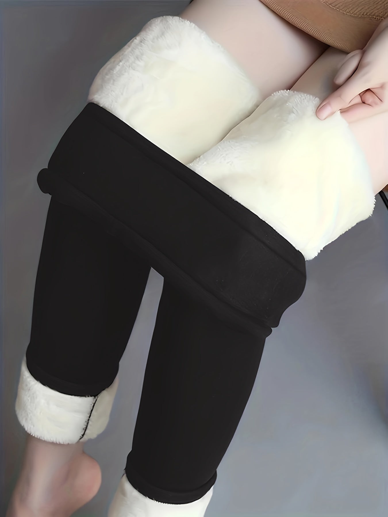  Solid Fleece Lined Leggings High Rise Stretch Leggings
