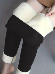  Solid Fleece Lined Leggings High Rise Stretch Leggings