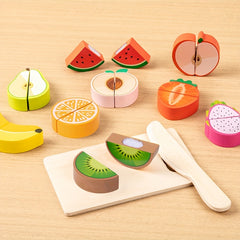 Wooden Pretend Play Fruit and Seafood Cutting Set Kitchen Role Playing Toy