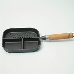 3-Section Cast Iron Frying Pan for Breakfast Grilling Hot Dogs Omelettes Steaks
