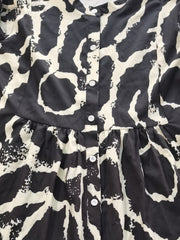  Casual Dress Random Print Button Up Bell Sleeve V Neck Smock Dress