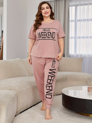  Letter Print T-shirt & Pants Pajama Set