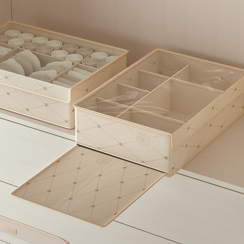 Underwear Drawer Storage Box Fabric Basket With Grids Handles