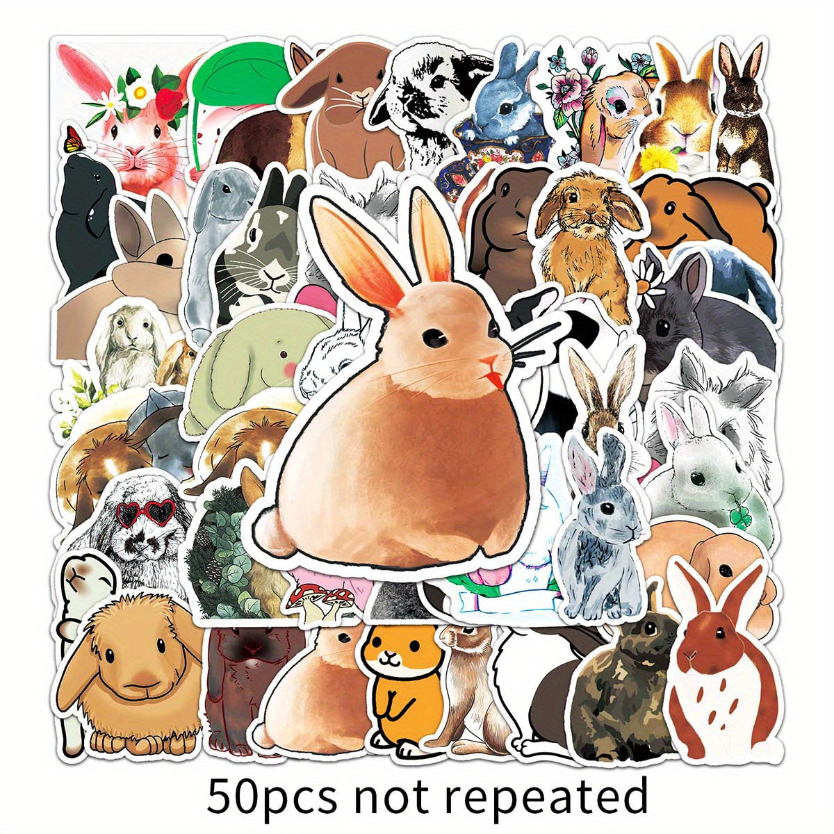 50pcs Cute Rabbit Waterproof Stickers, Water Bottle Laptop Scrapbook Decor