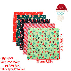 5pcs Christmas Pattern Polyester Printed Fabric Christmas Socks Gift Quilted Fab