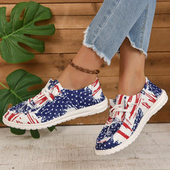 Women's Star Pattern Canvas Shoes Casual Lace Up Flat Loafers Lightweight