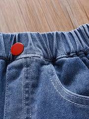 Heart Embroidered Girls' Jeans with Pockets