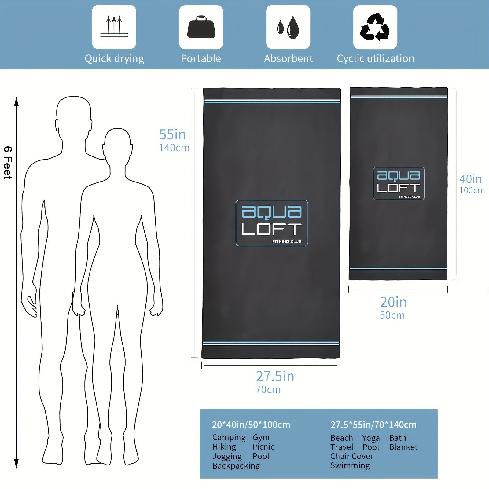 Quick Drying Sports Towel Absorbent Bath Towel for Camping Gym Beach