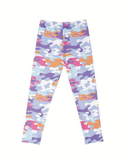 3pcs Girls Striped Camouflage And Heart Flowers Athletic Leggings