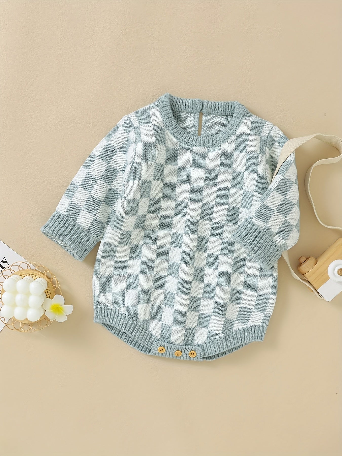 Baby Romper Stylish Chessboard Triangle Jumpsuit Combination Set