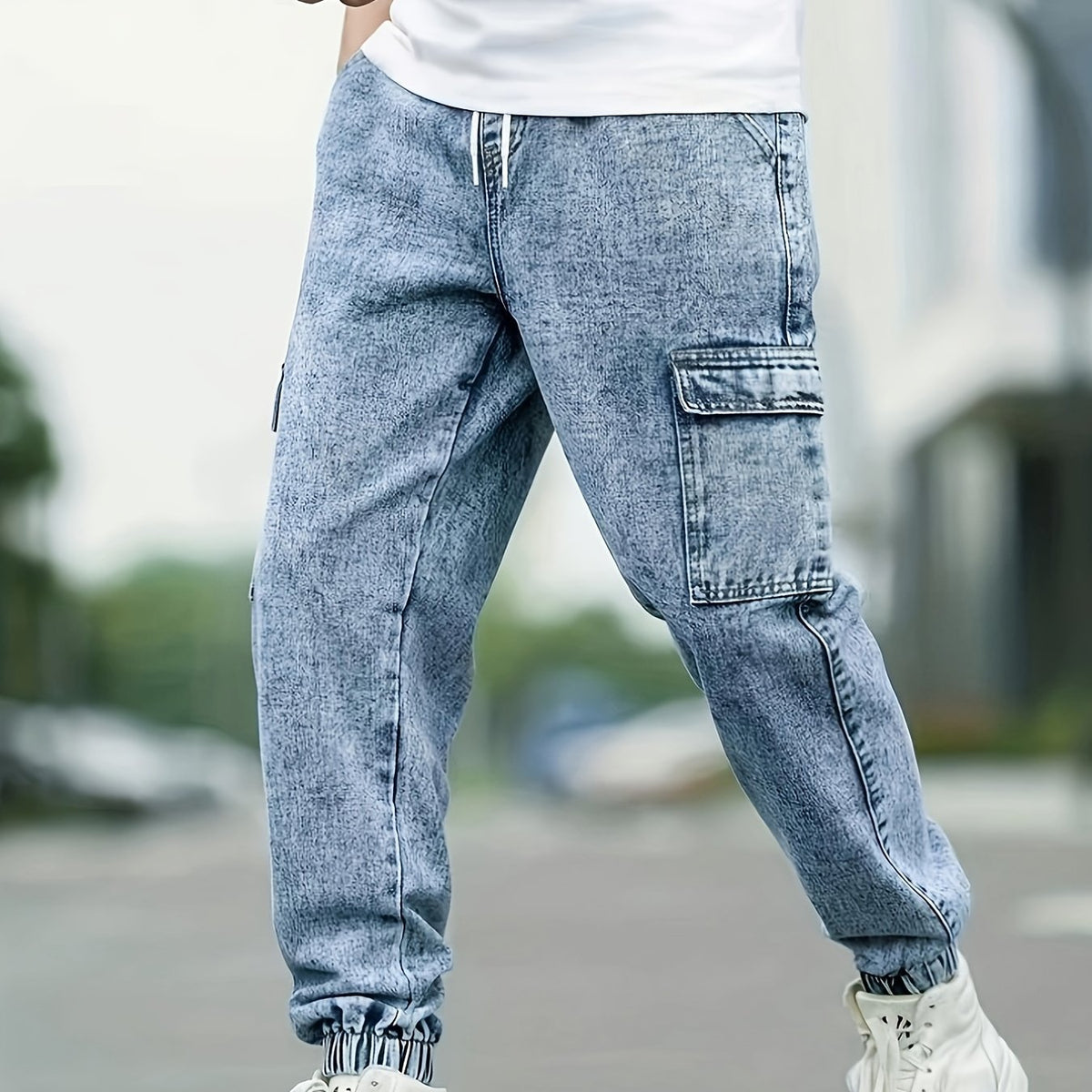 Men's Distressed Cargo Jeans Casual Street Style