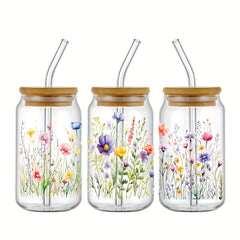 4pcs Wildflower 3D Erasable Transfer Stickers UV Waterproof Self Adhesive