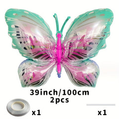2pcs Butterfly Aluminum Film Balloon Set with Ribbon Straw