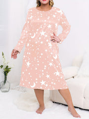  Star & Moon Print Long Sleeve Nightdress
