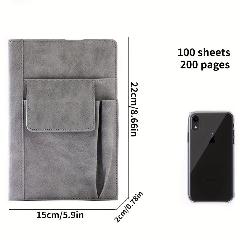 A5 Office Notebook Multifunctional Pocket Insert Cloth Pattern PU Leather